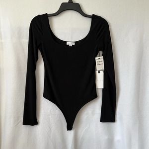 LEITH WOMEN'S BODYSUIT BLACK LONG SLEEVE SIZE MEDIUM